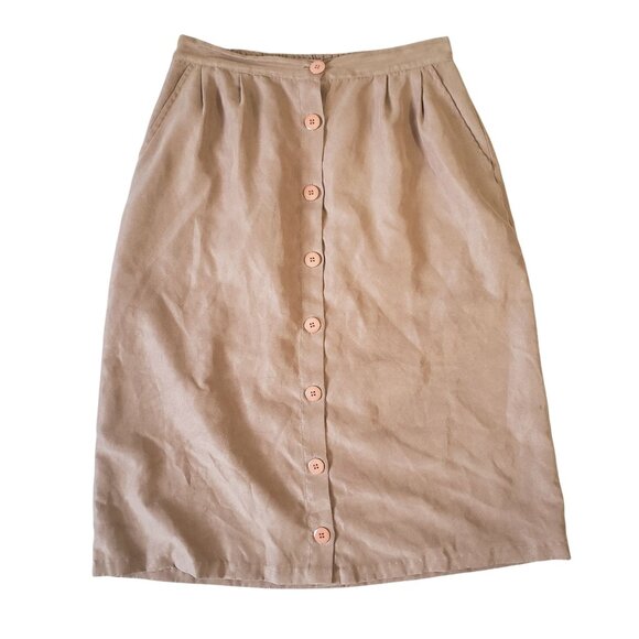 Vintage Angee Womens Brown Button Down Midi Skirt Size M Elastic Waist Casual - Picture 1 of 5